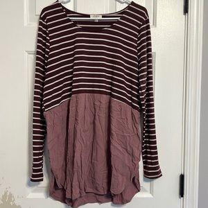 Boutique long sleeve striped mauve blouse